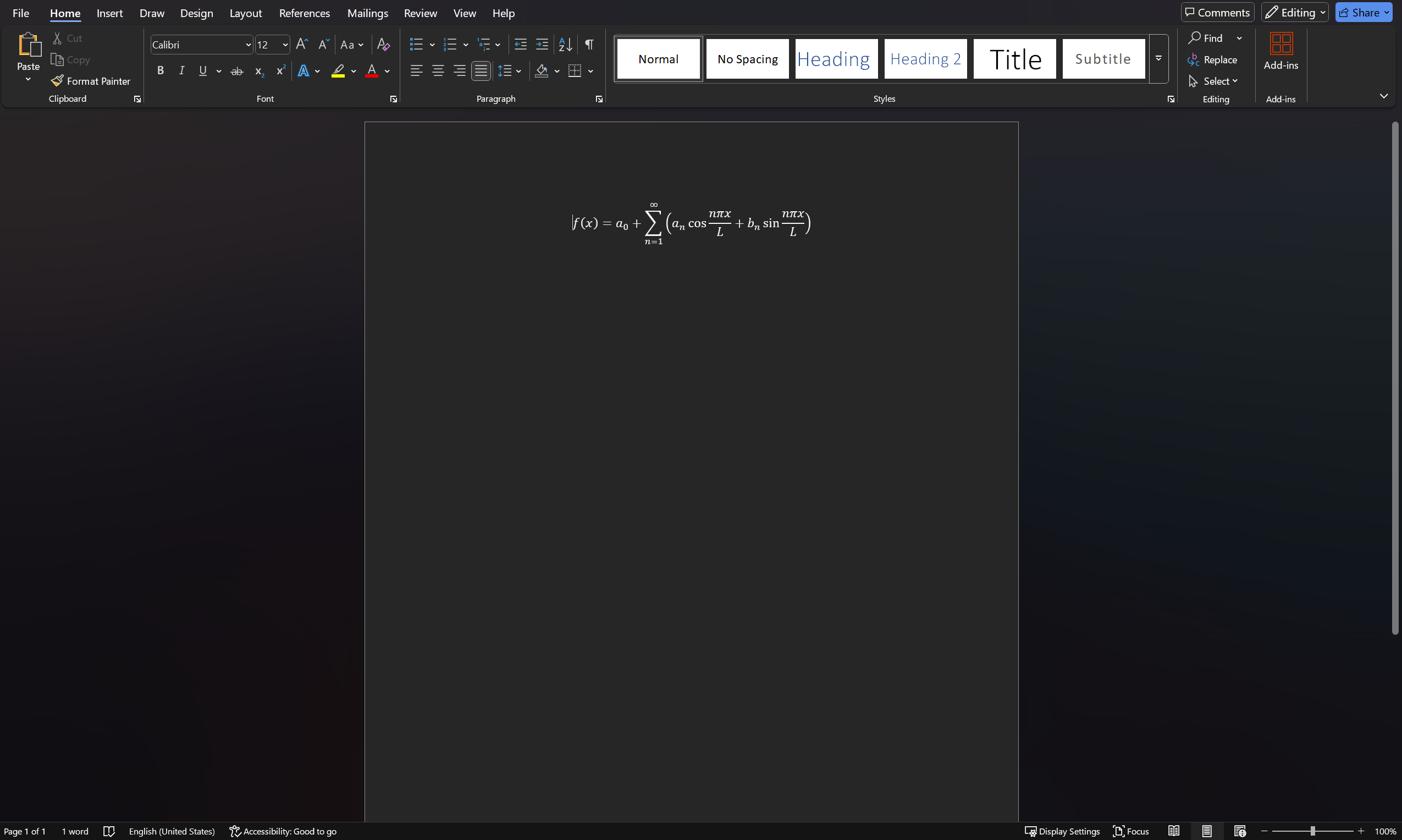 Fourier series equation in a .docx file
